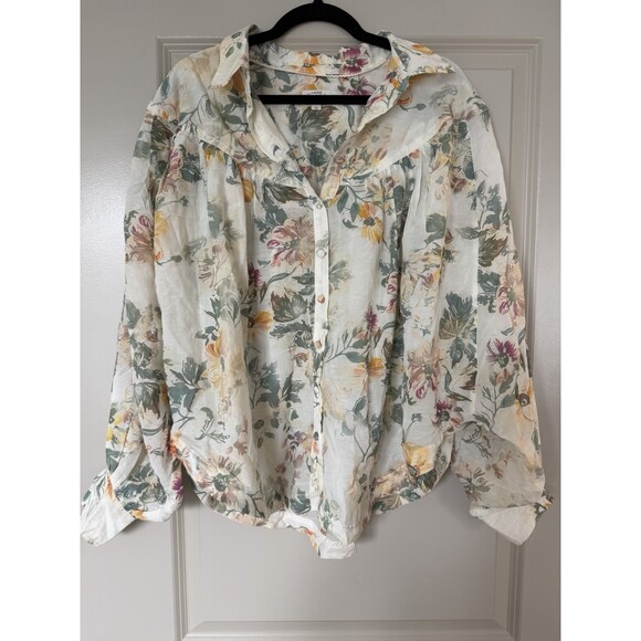 Anthropologie Pilcro Batwing Yoke Blouse Ivory Floral Combo Size Medium - Picture 3 of 10